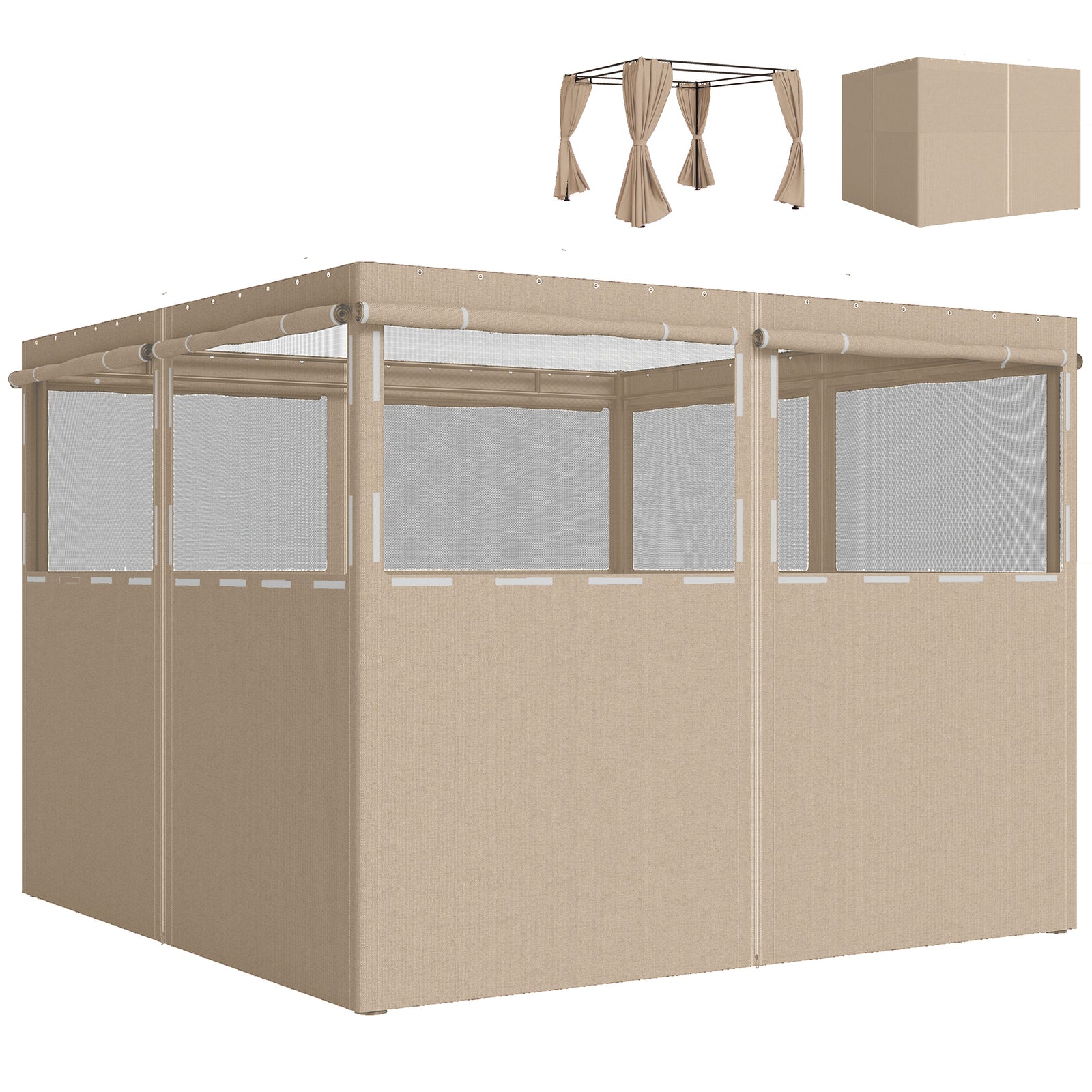3 X 3 M Gazebo Replacement Curtains Privacy Panel Set, 4 Panels | Khaki