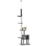 238-270cm Cat Tree Tower Ceiling High W/ Sisal Scratching Post Light Grey