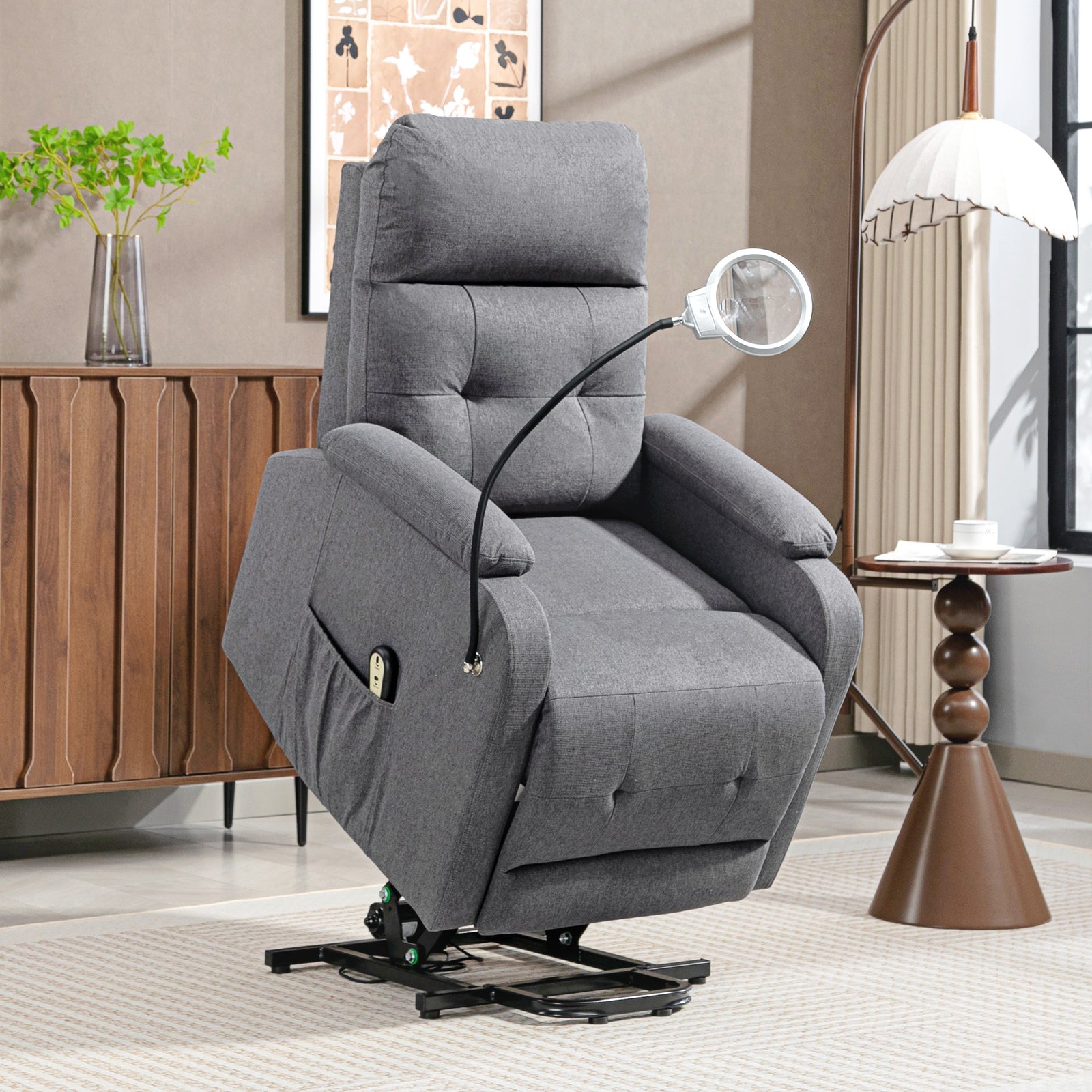 Linen Fabric Electric Recliner Chair With Remote Control | Grey