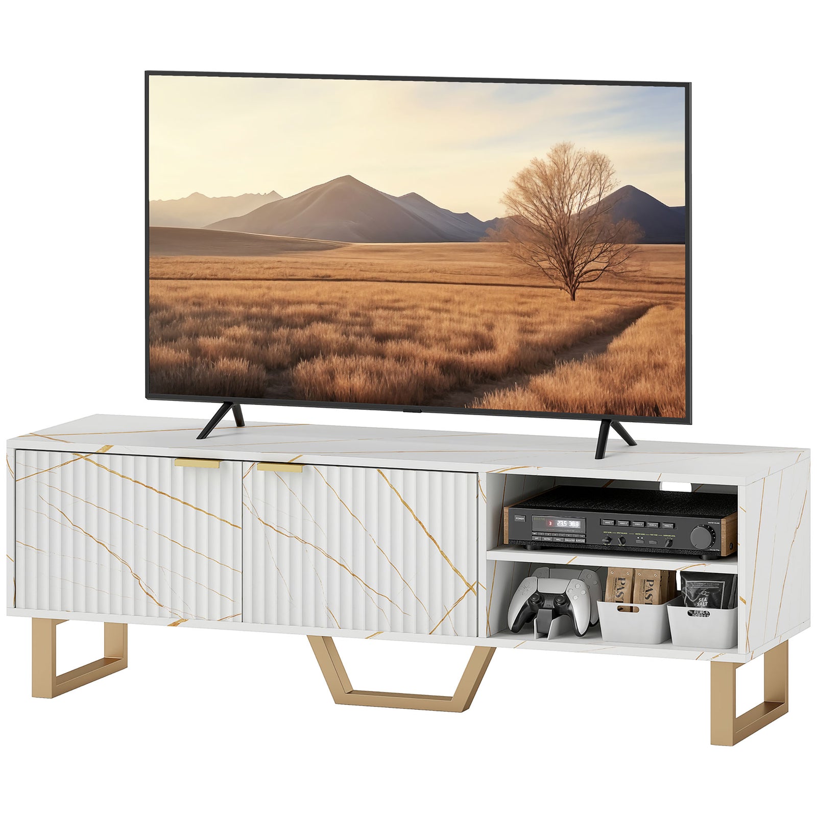 Tv Unit, Tv Stand Cabinet With Shelves And Storage Cupboard | One Size | White
