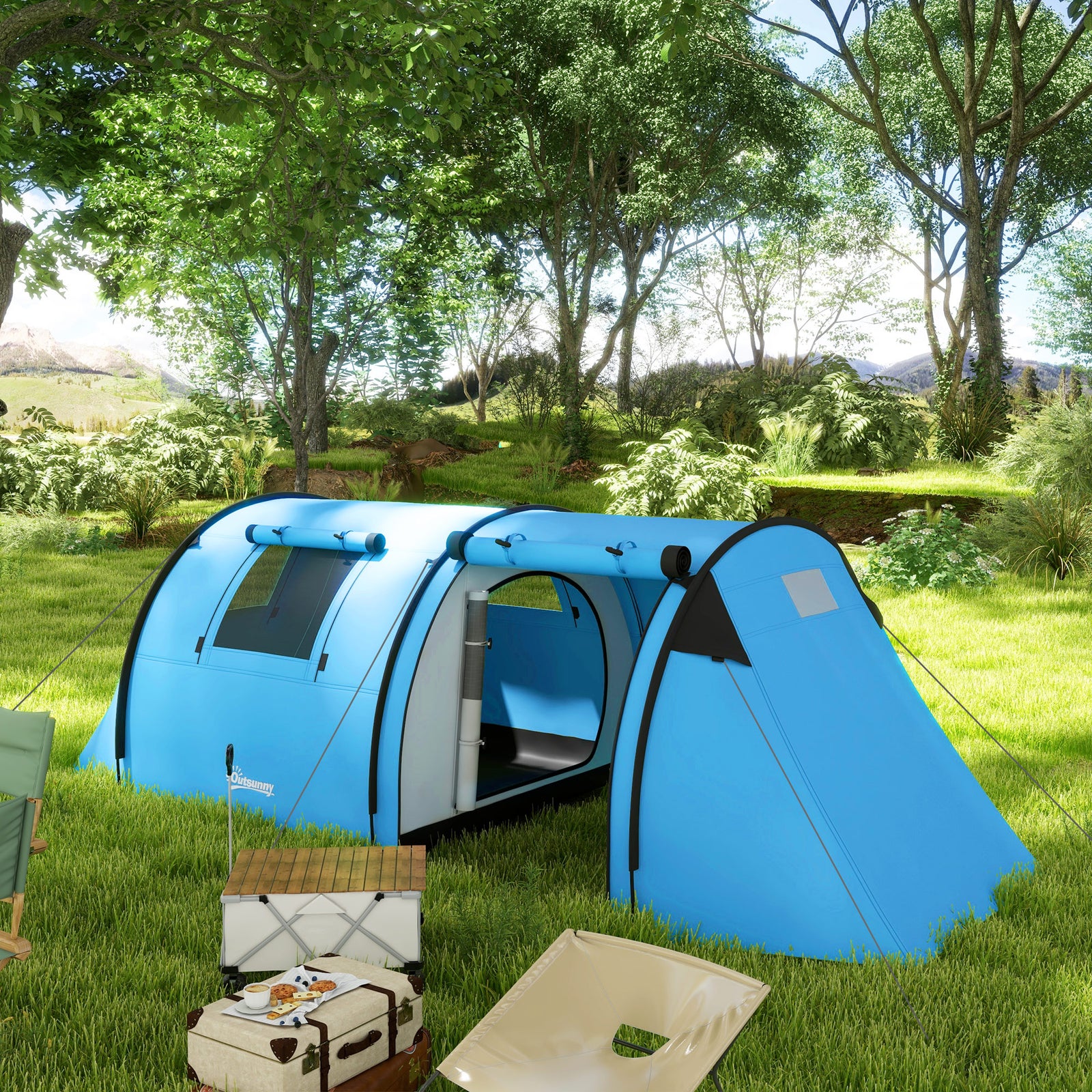 2 Room Camping Family Tent For 3-4 Man, 3000mm Waterproof | Sky Blue