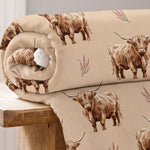 Angus Cow Sherpa Fleece Throw – Reversible Printed Flannel Blanket | 140cm x 180cm | Natural