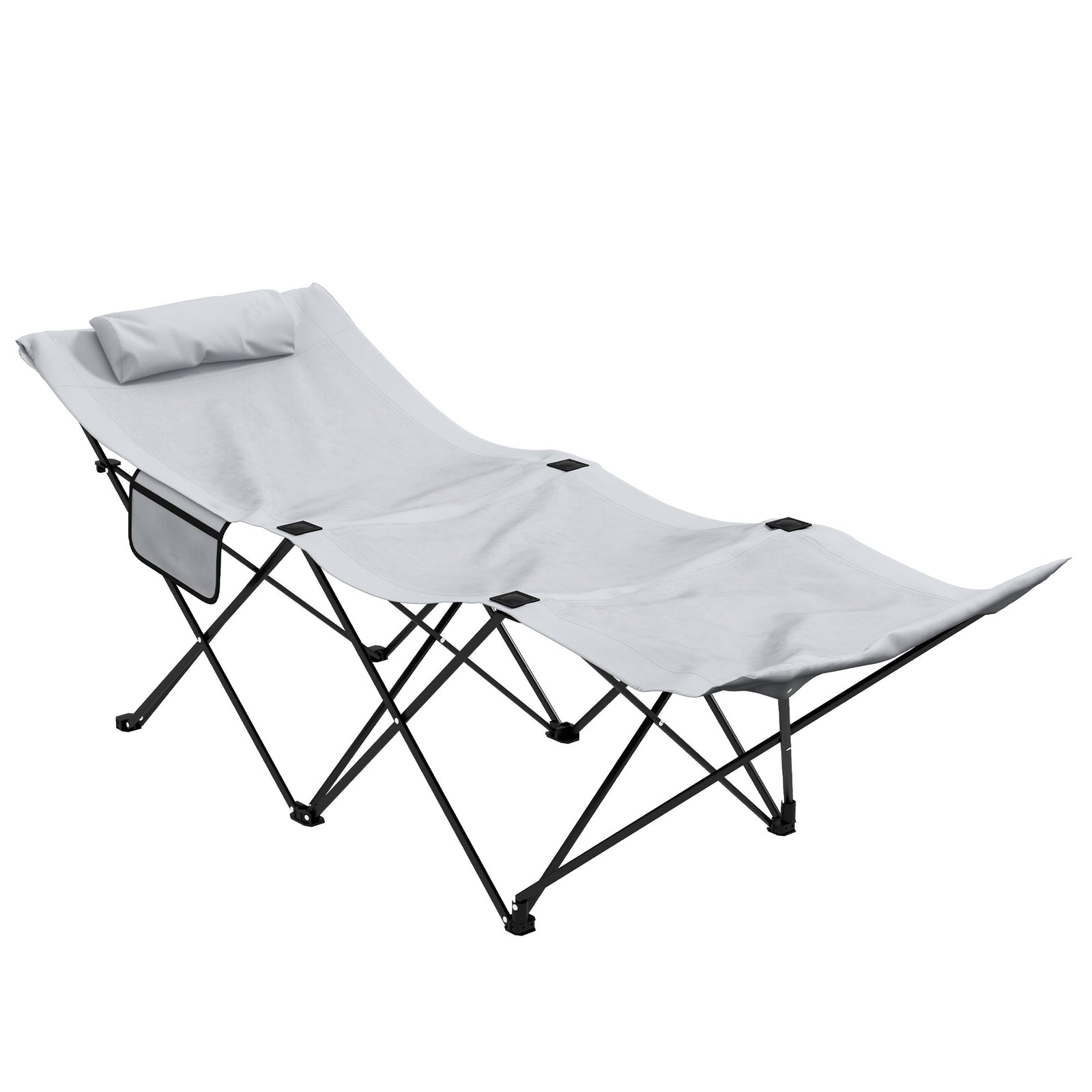 Foldable Sun Lounger W/ Side Pocket & Headrest
