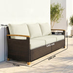 3 Seater Rattan Garden Sofa With Cushioned Wide Seats | Brown