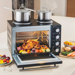 28l Mini Oven With 2 Hobs - Electric Countertop Cooker | 28l | Black & Silver
