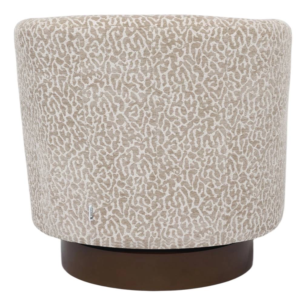 Modern Swivel Accent Chair With Leopard Print Cotton-linen Upholstery, Barrel Back Design, 360° Rotating Base & Foam Cushioned Seat