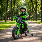 12v Kids Electric Motorbike With Dual Motors Training Wheels | Green