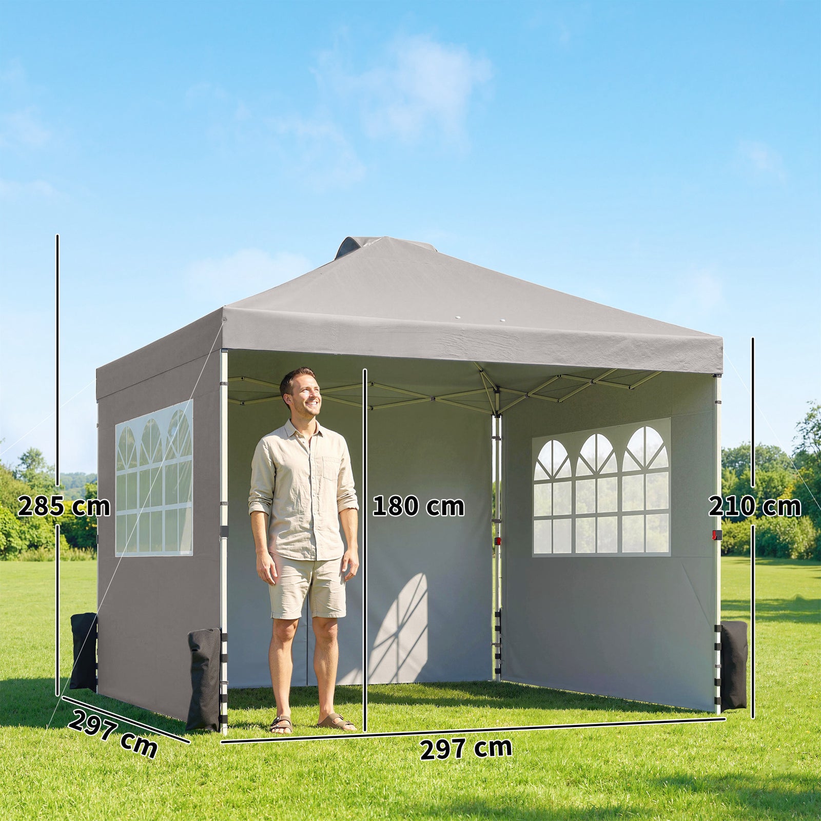 Pop Up Gazebo Waterproof Height Adjustable 3 X 3 (m) | Grey