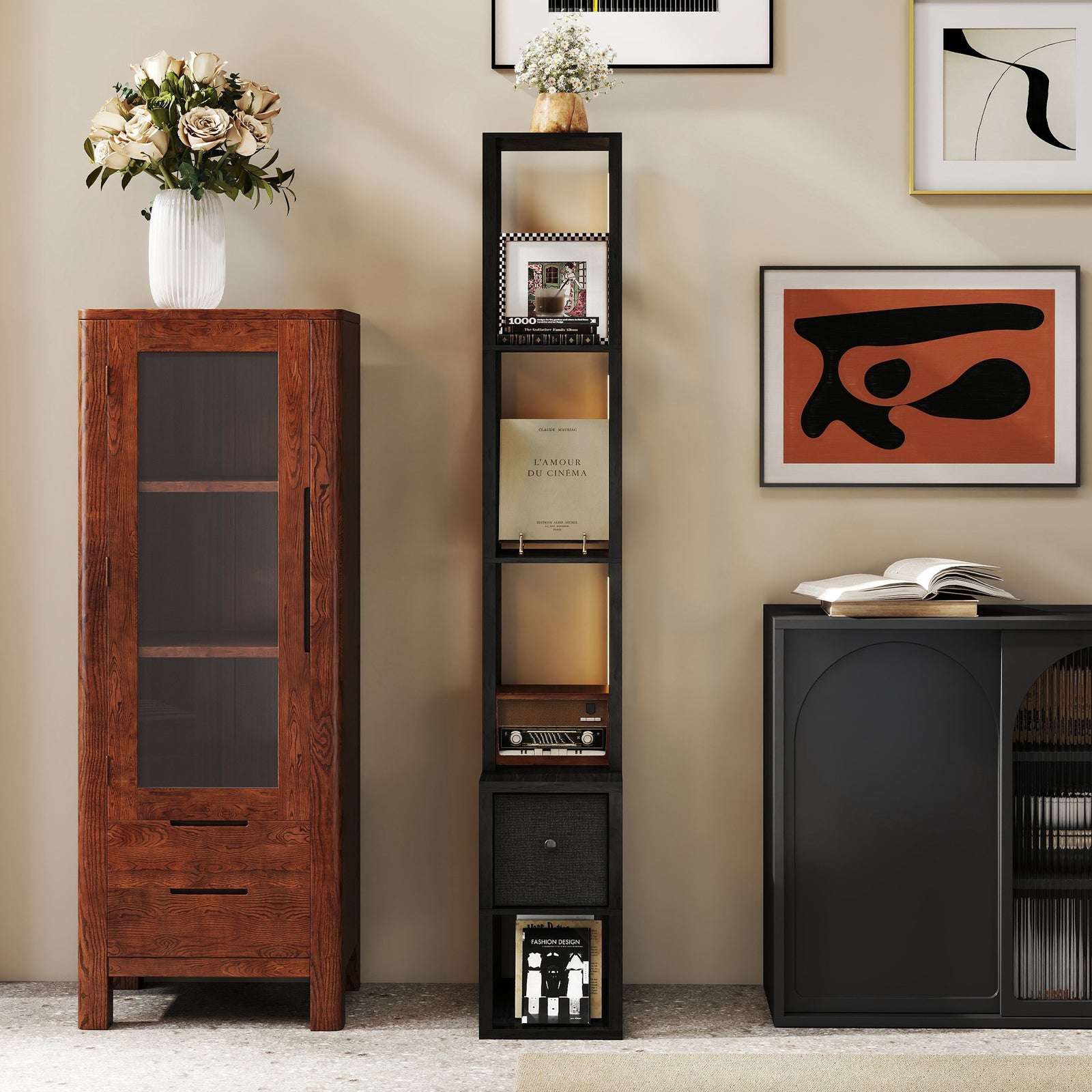Floor Lamp With Shelves, Led Standing Lamp With Fabric Drawer | Black