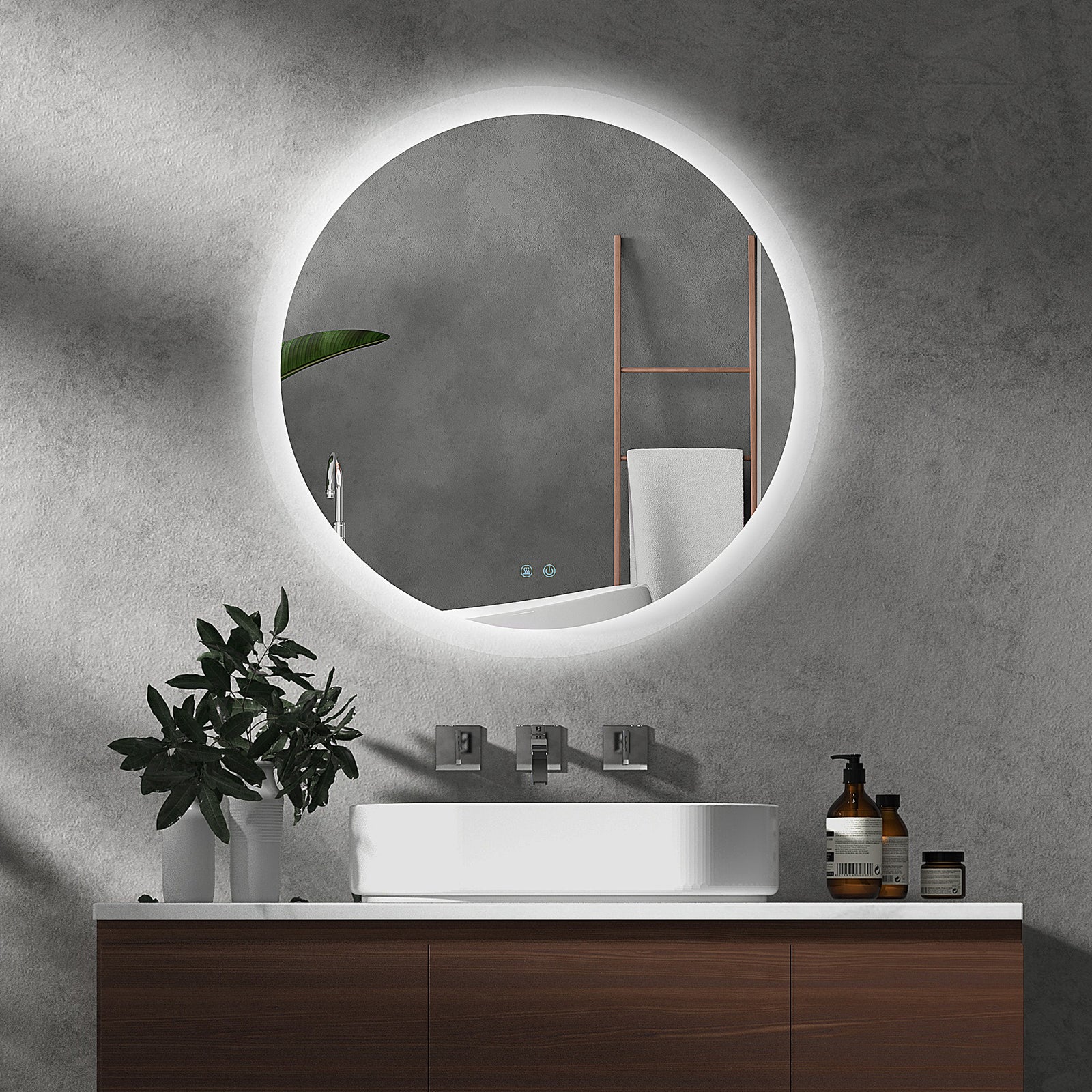 60x60/70x70cm Illuminated Bathroom Mirror Defogging Film | Large | Silver