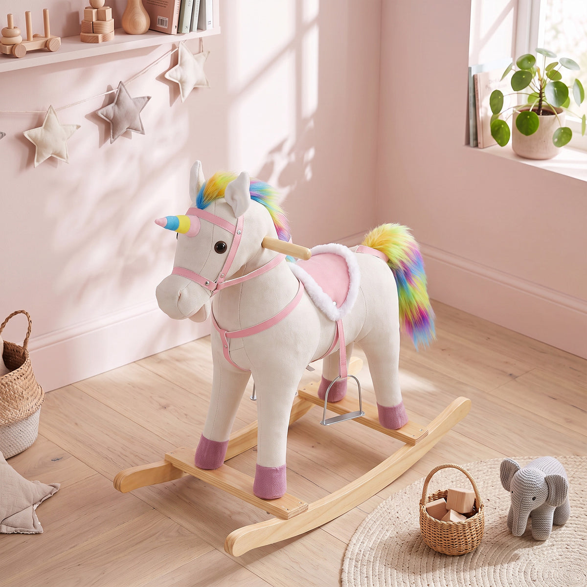 AIYAPLAY Unicorn Rocking Horse With Sound For 1-3 Years, Cream White