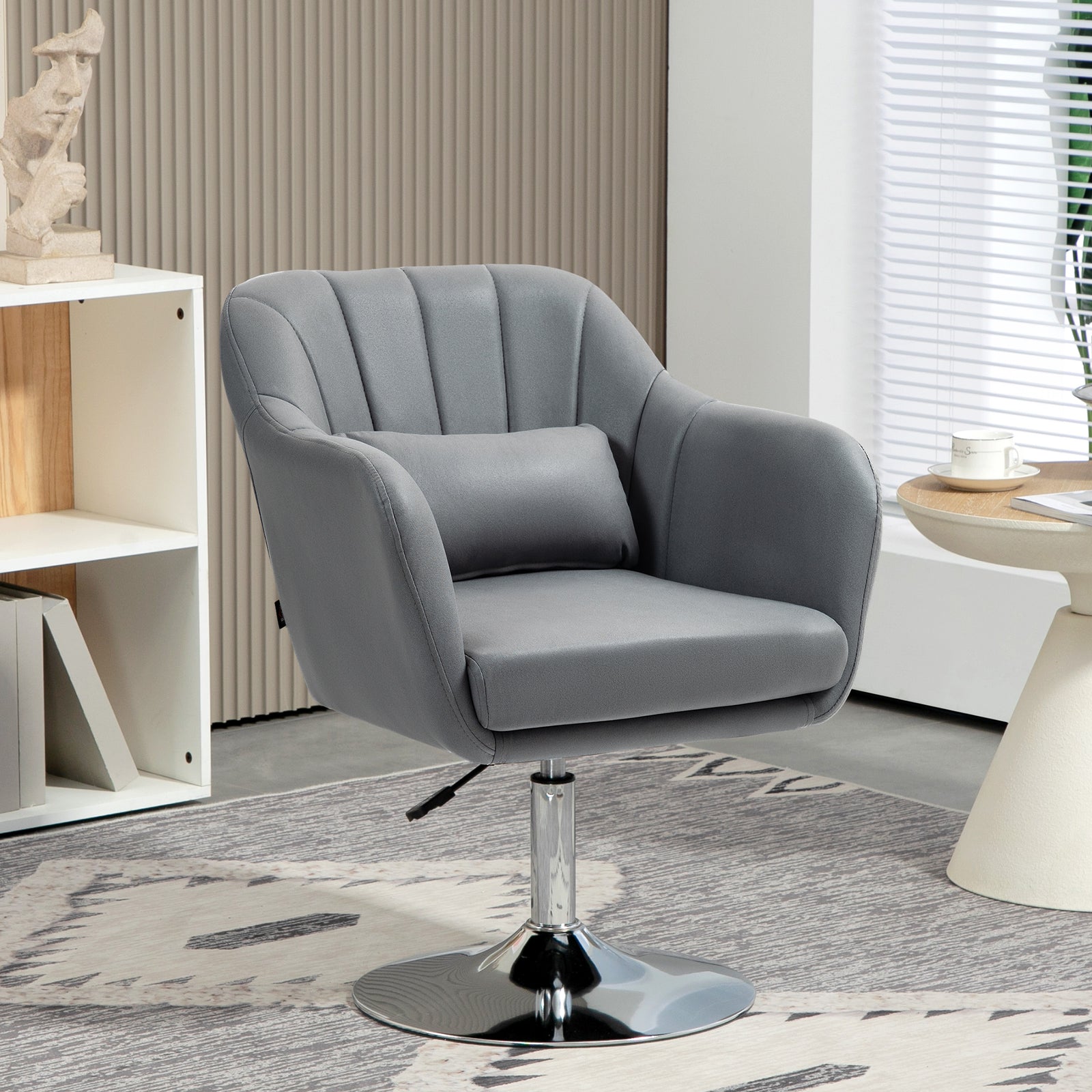 Stylish Retro Swivel Tub Chair Steel Frame Cushion Seat | One Size | Dark Gray