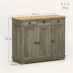 Sideboard Buffet Cabinet With Rubber Wood Top And Drawers | Grey