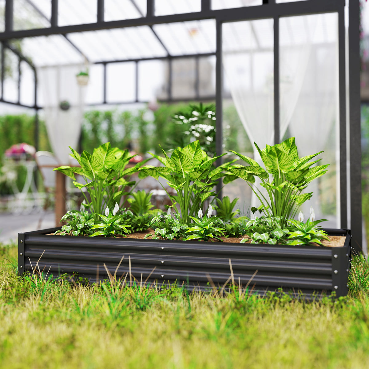 Outsunny Galvanised Raised Garden Bed, Raised Planter, Dark Grey