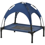 Pawhut 61cm Elevated Dog Bed Cooling Raised Pet Cot Uv Protection Canopy | Blue