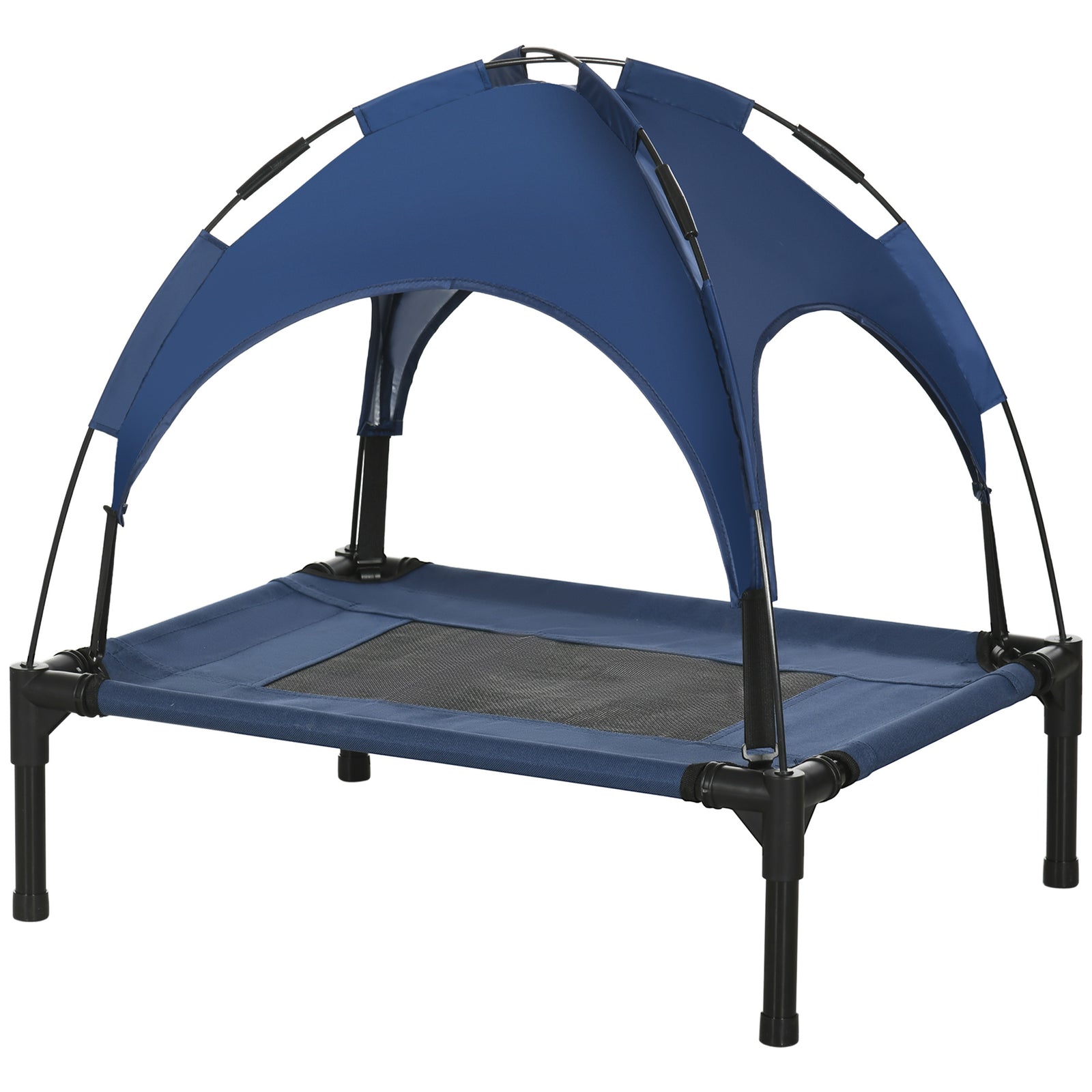 Pawhut 61cm Elevated Dog Bed Cooling Raised Pet Cot Uv Protection Canopy | Blue