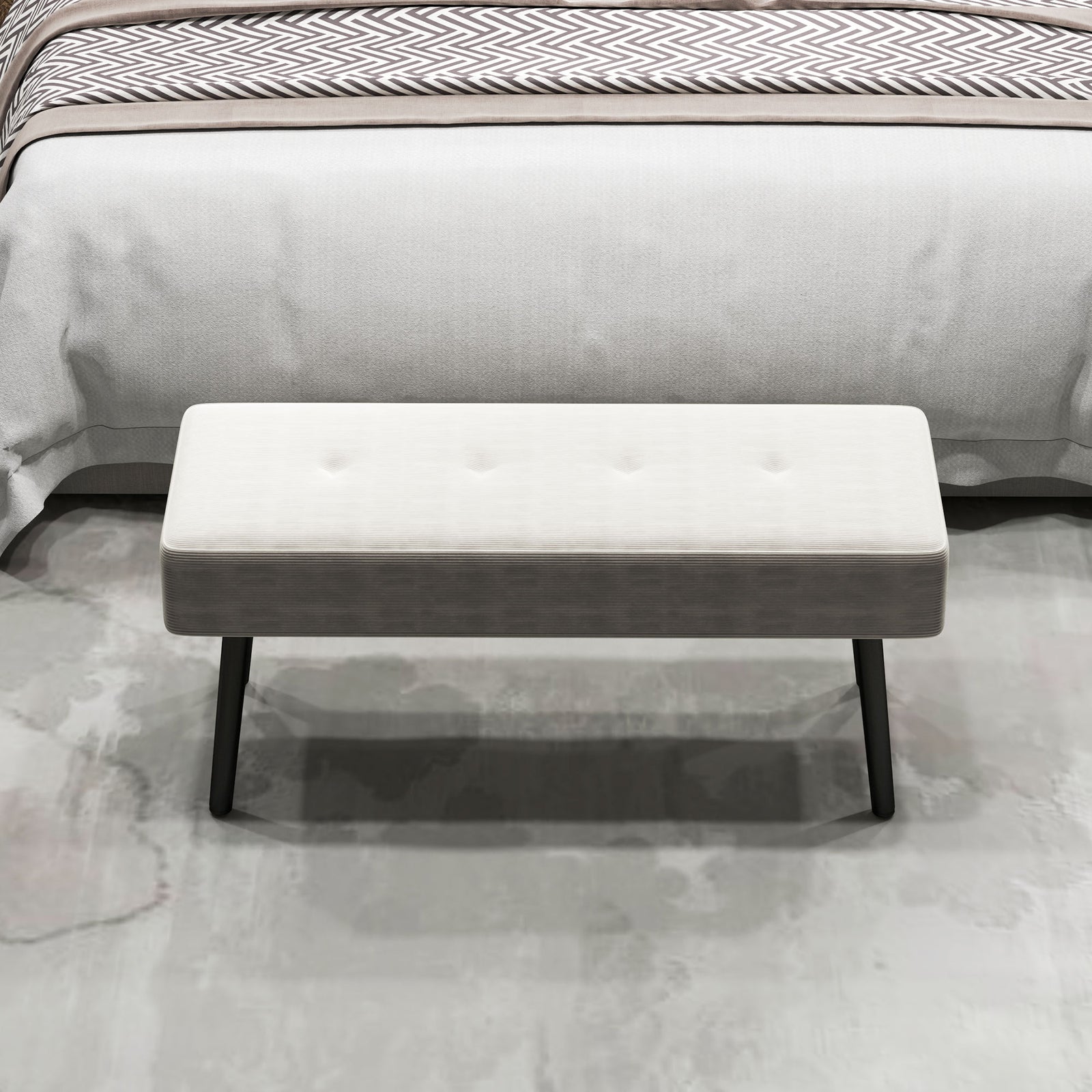 End Of Bed Bench With Thick Padding, Steel Legs For Entryway | One Size | Cream