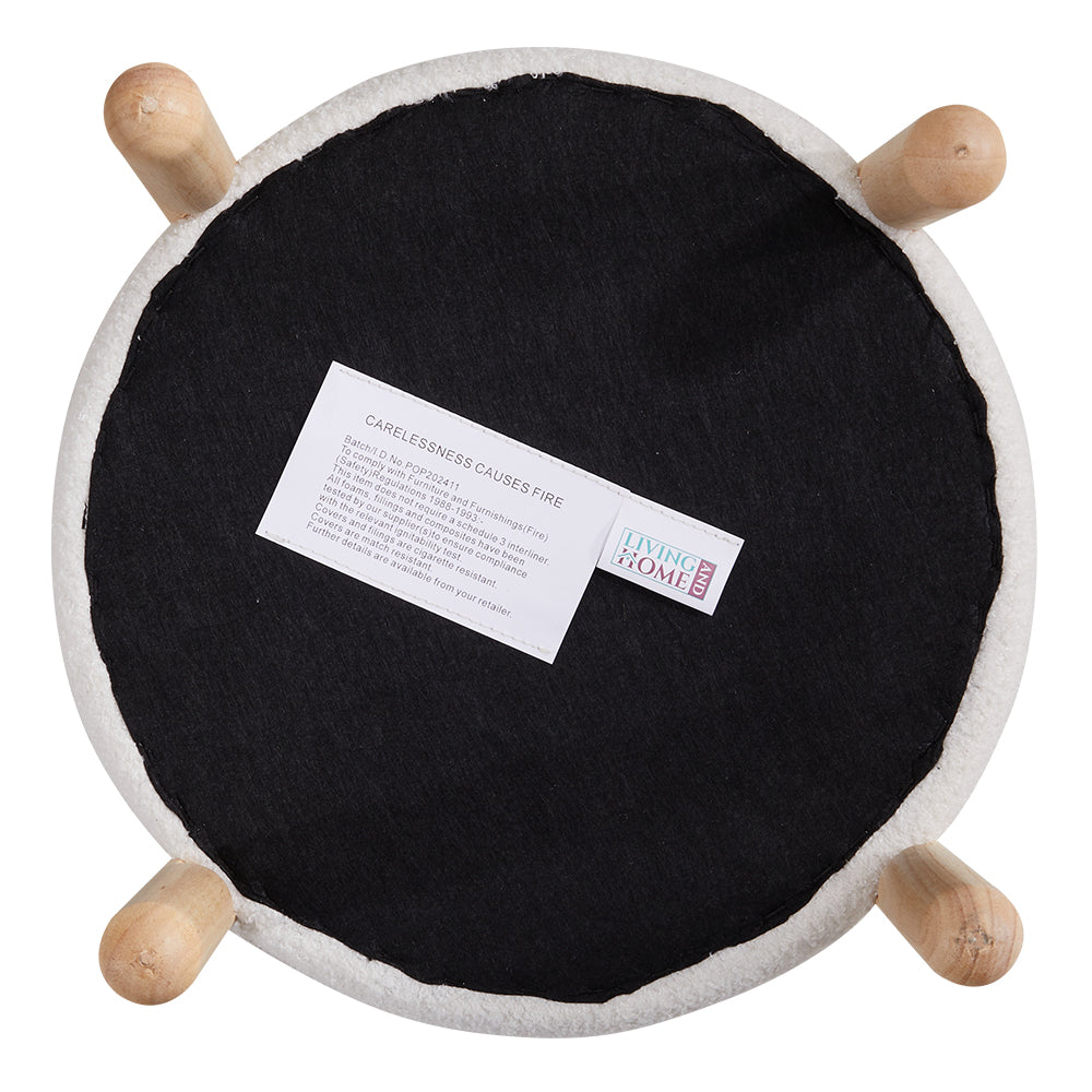 Beige Teddy Fur Upholstered Round Storage Ottoman Footrest