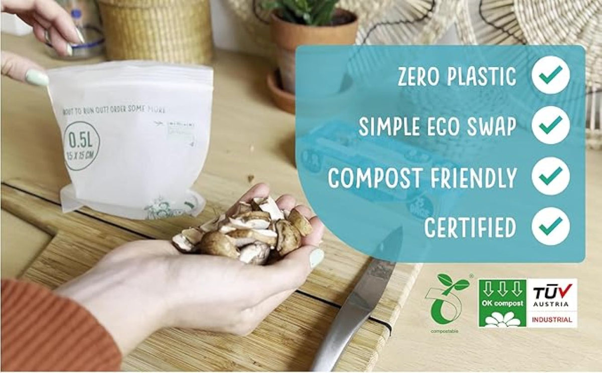 Compostable Resealable Zip Lock Bags Small  0.5 Litre | Set of 3 | White