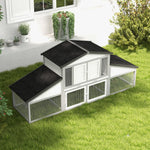 Large Rabbit Hutch With Run, Tray, Ramp, Wooden Guinea Pig House, Grey