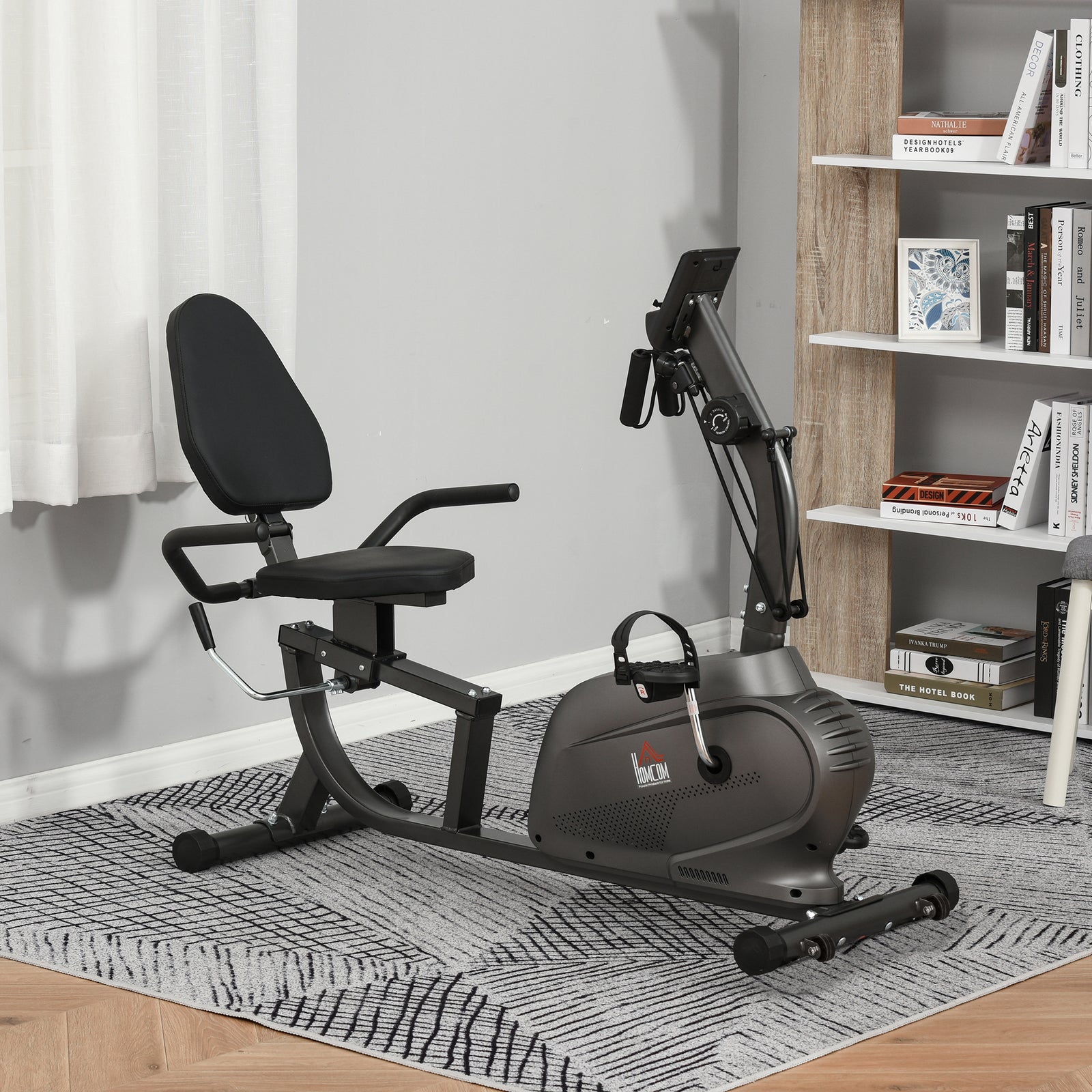 Stationary Recumbent Bike With Lcd Monitor & Pad Holder | Black