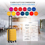 55x35x20cm Cabin Carry On Suitcase Hard Shell Overhead Luggage 100+ Airlines Approved | Cabin | Yellow & Black