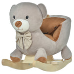 Kids Rocking Bear Plush Ride On Seat W/ Sound Button Wood Base Seat Belt