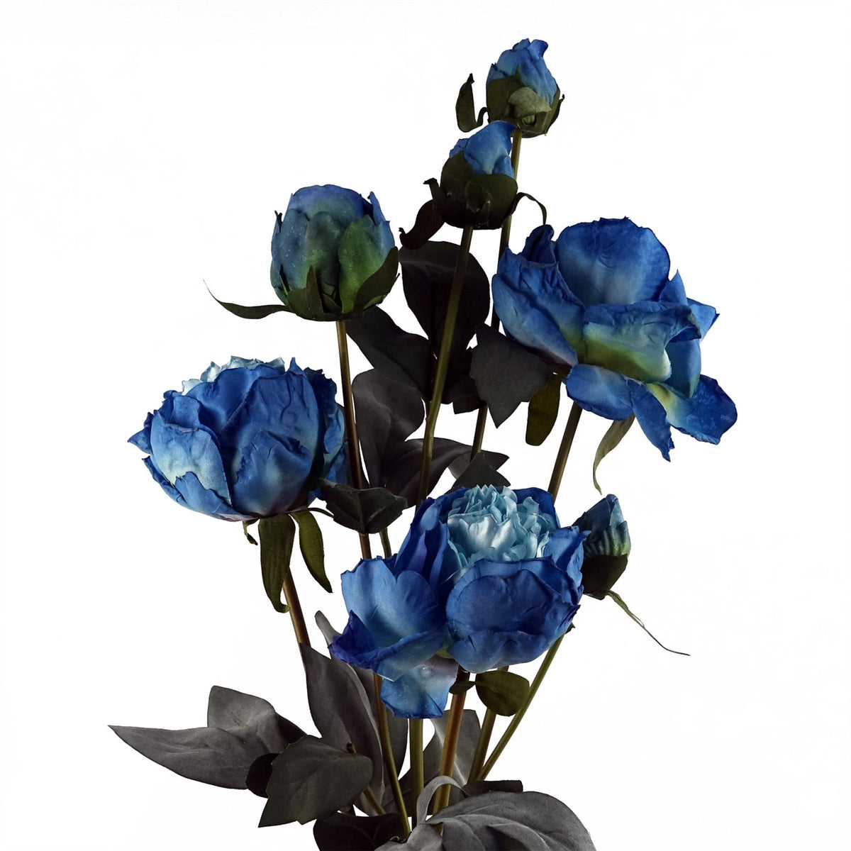 6 X 55cm Blue Peony Artificial Flower Stems 24 Flowers 18 Buds