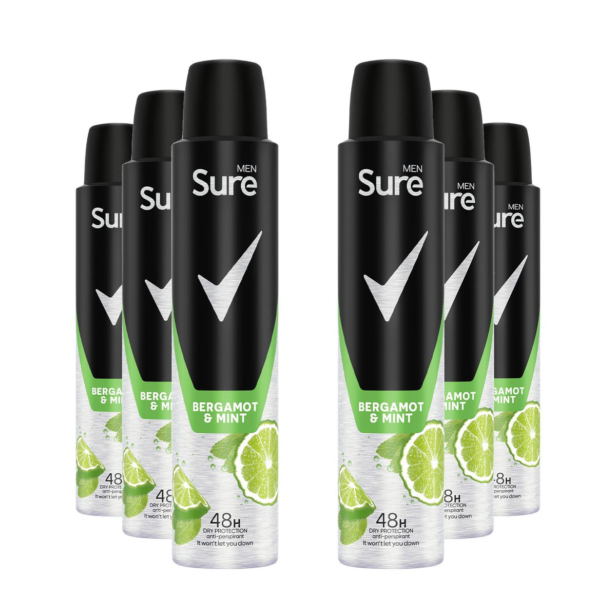 Men Deodorant Spray Bergamot & Mint With 48hrs Protection 200ml, 6 Pack | Set of 6