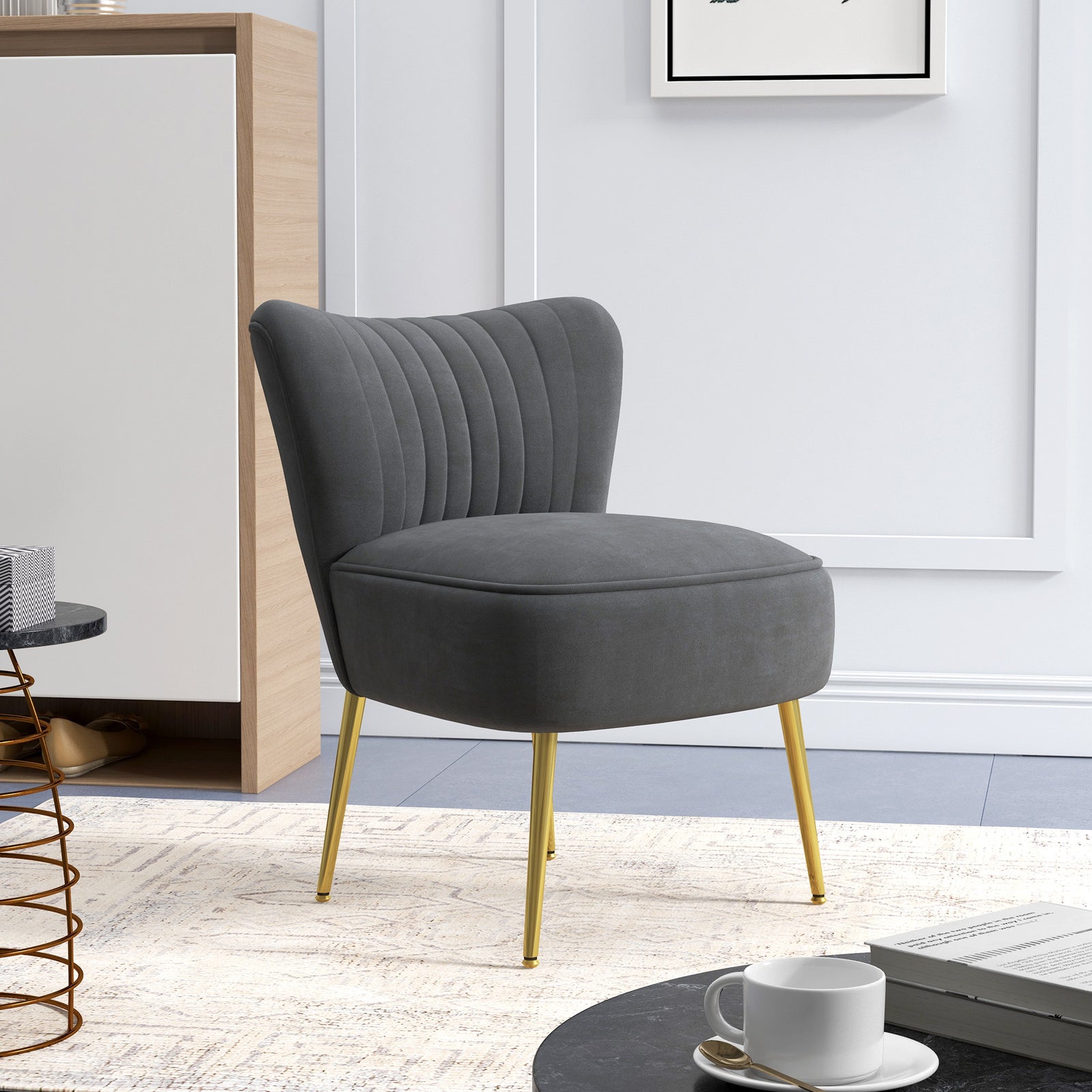Accent Chair Wingback Armless Chair For Bedroom