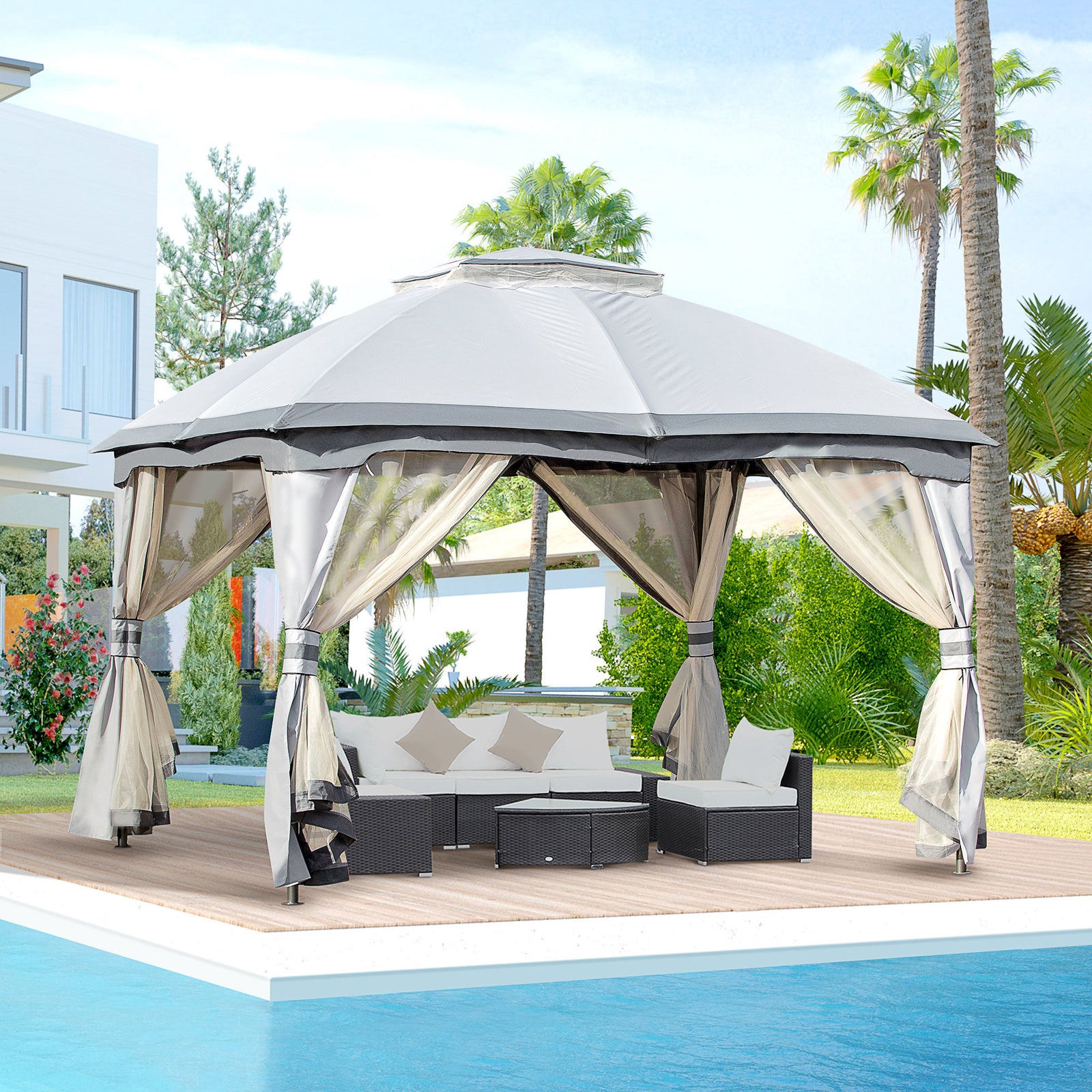 3.7 X 3metre Outdoor Steel Frame Gazebo With 2-tier Roof