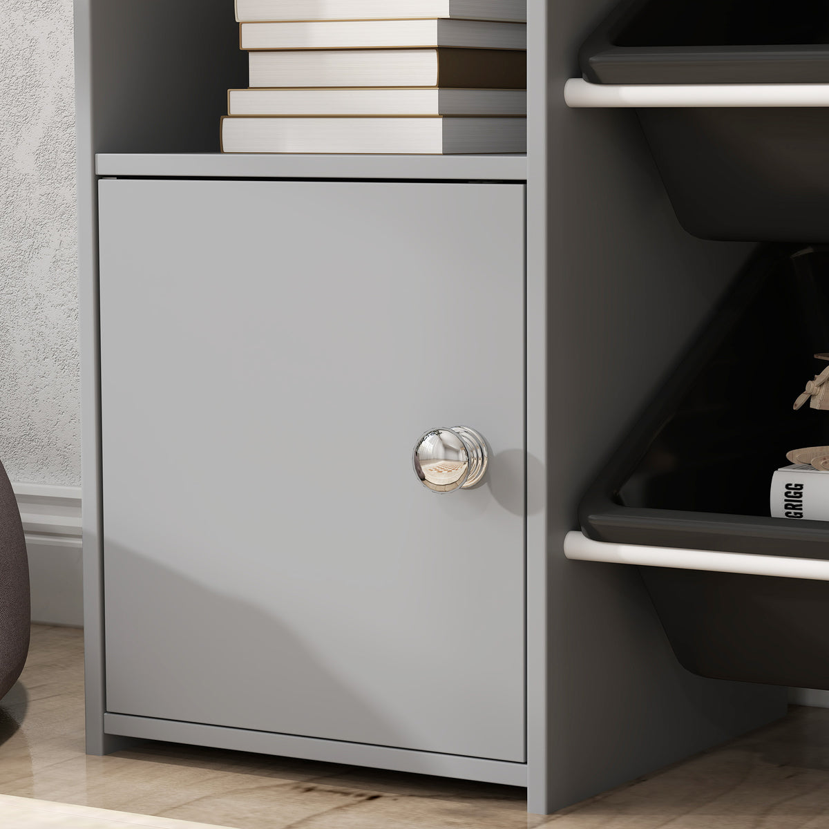 Toy Storage Unit With 8 Removable Bins, Storage Shelves, Cabinet | Grey