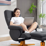 HOMCOM Linen Recliner Chair And Footstool Wooden Base Grey