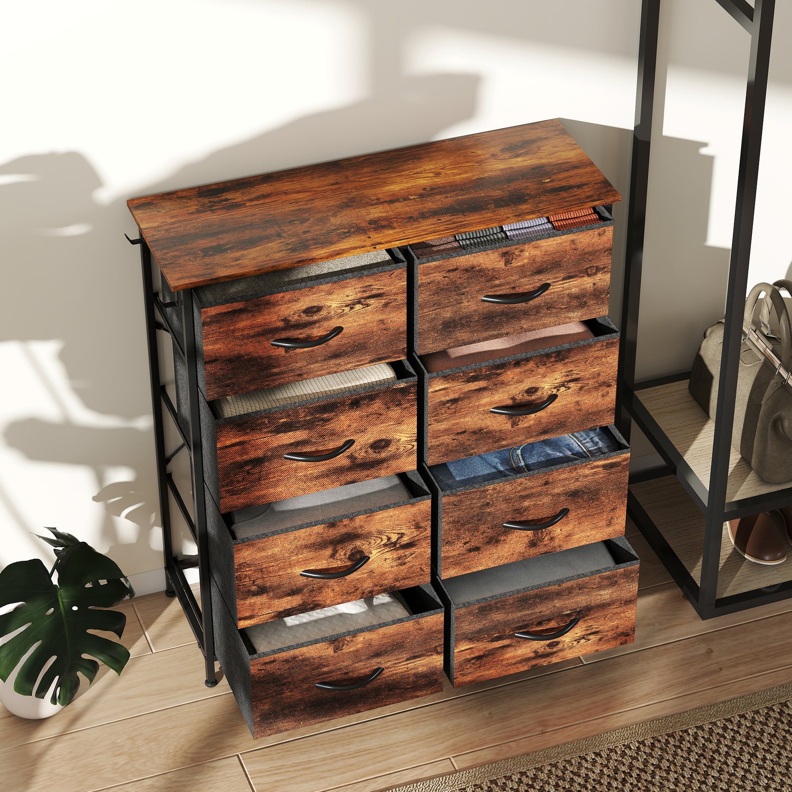 Fabric Chest Of Drawers, 8 Drawer Dresser For Bedroom | Brown