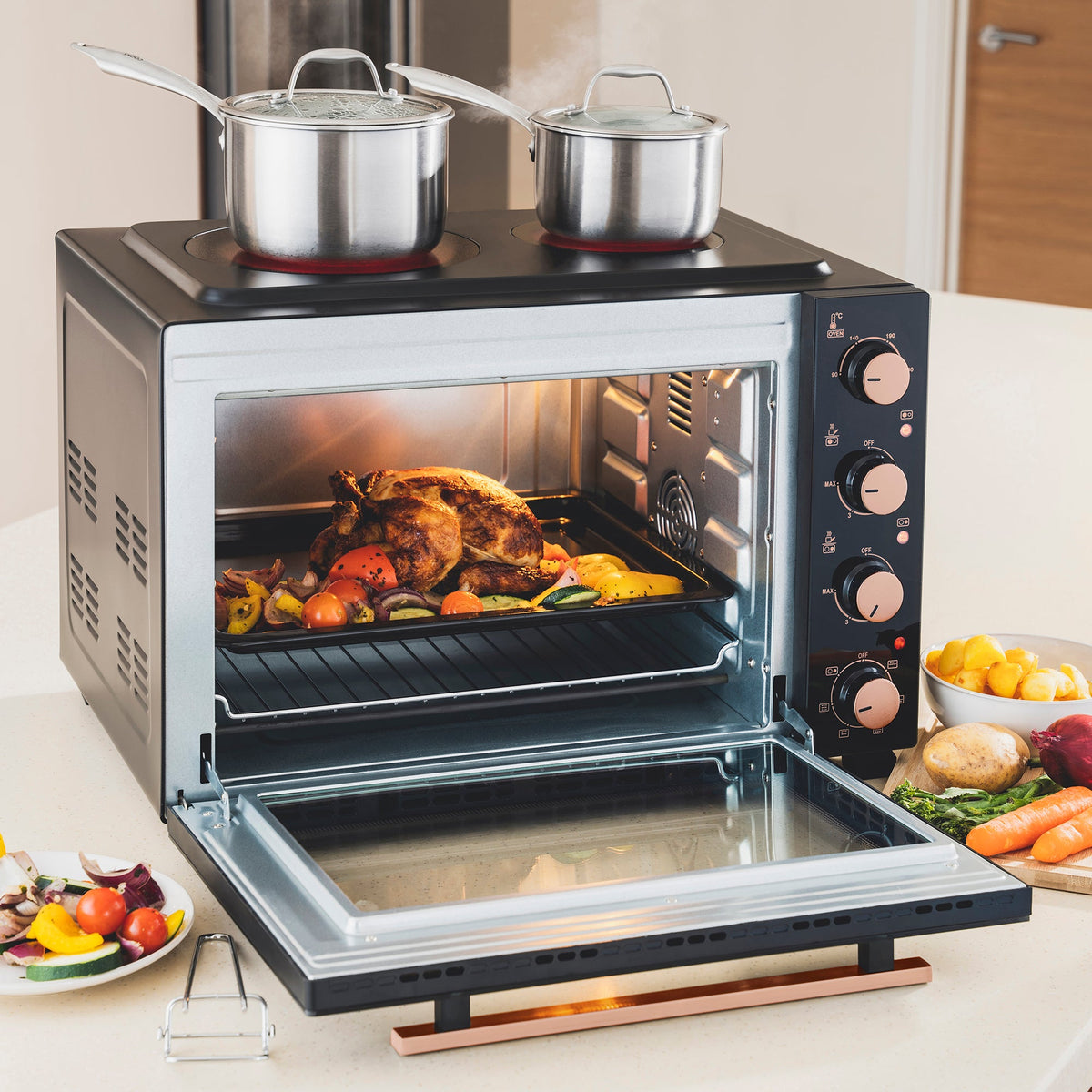 Cooks Professional 48l Mini Oven With 2 Ceramic Hobs - Countertop Cooker