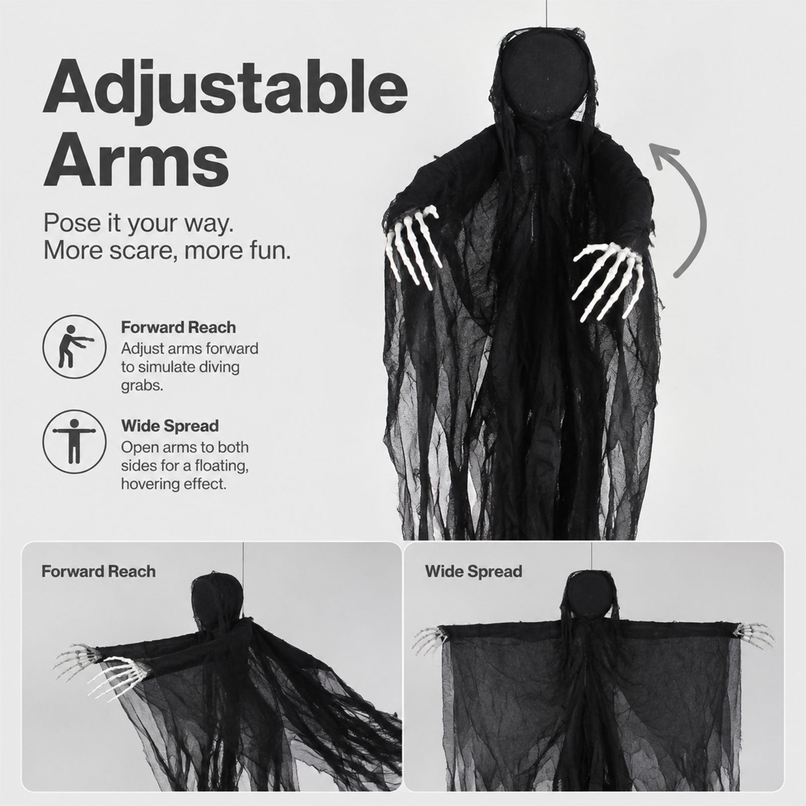 Yezi Halloween Decorations Grim Reaper 130cm Black Polyester Foam
