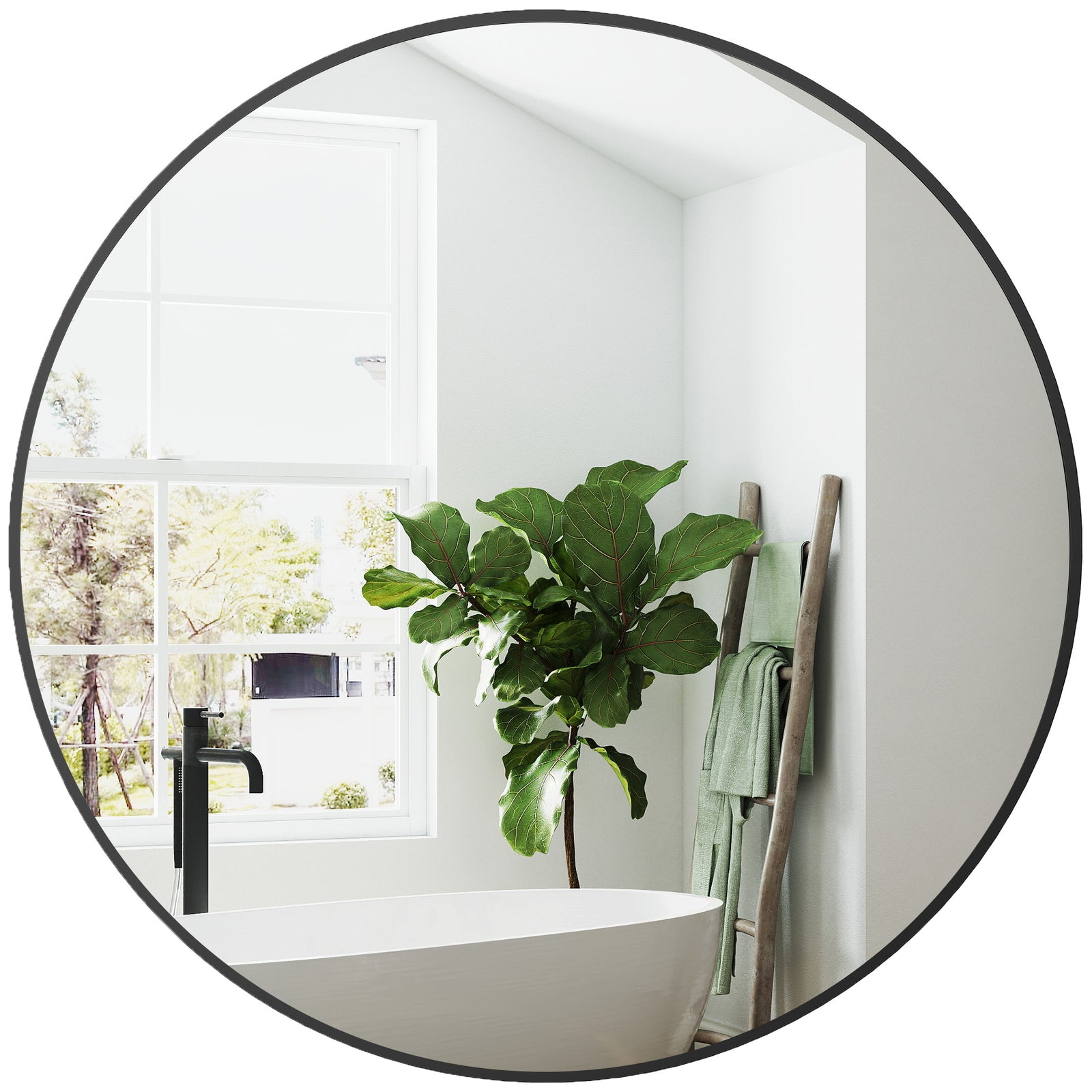 Round Bathroom Mirror, Modern Wall Mirror With Steel Frame