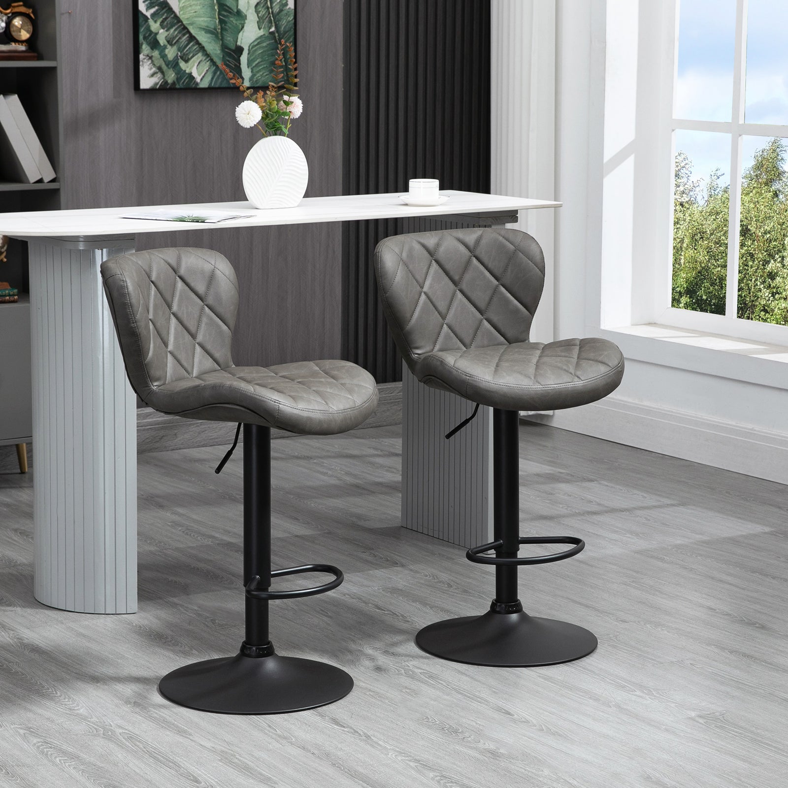 Adjustable Height Swivel Barstools Set Of 2 | Dark Gray