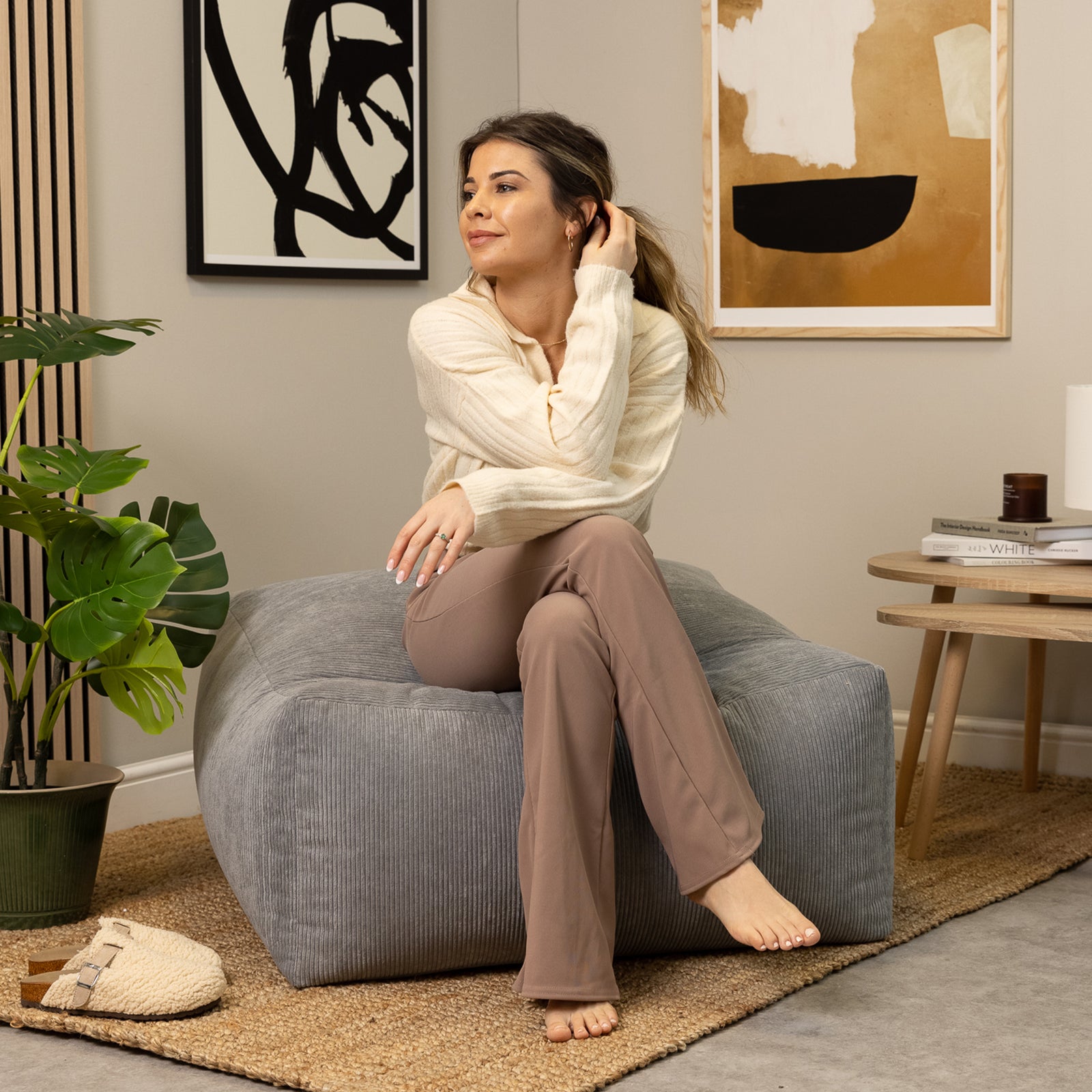 Tetra Cord Extra Large Pouffe | Charcoal