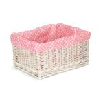 Wicker Pink Spotty Lined Storage Basket | Medium | Pink