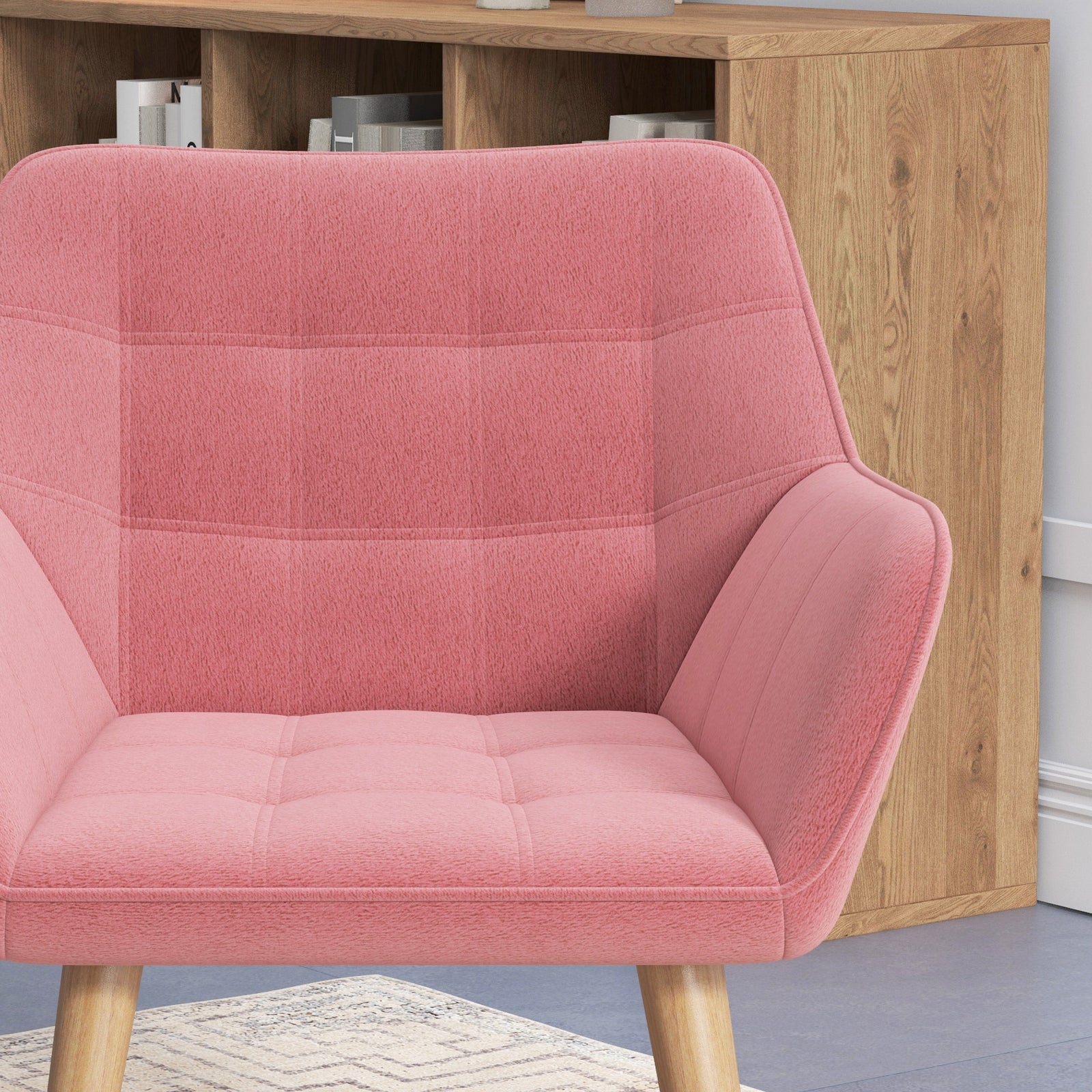 Velvet-feel Accent Chair With Arms Slanted Back Wood Legs | One Size | Pink