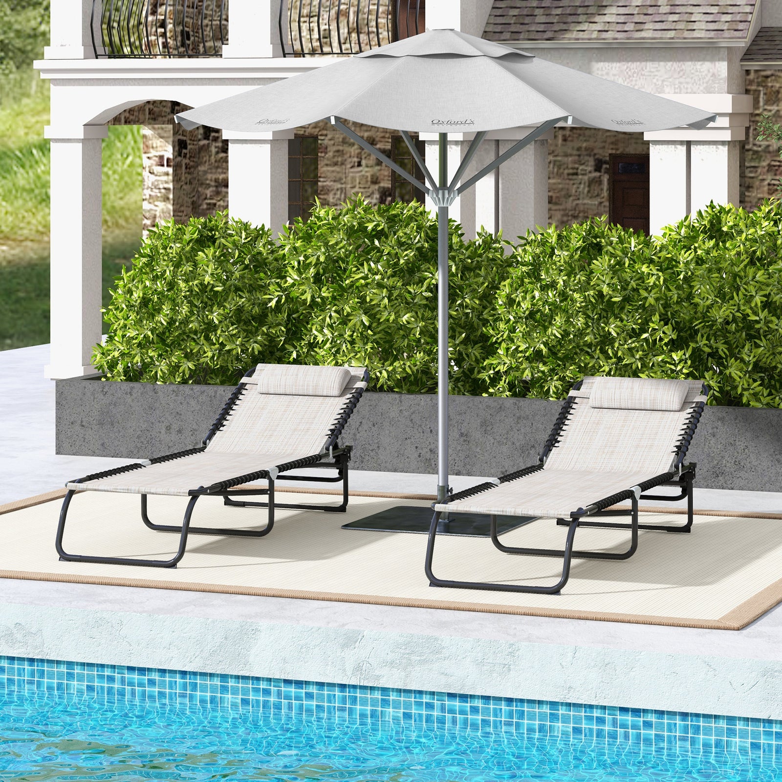 2 Pcs Beach Chaise Lounge 4 Adjustable Positions | Set of 2 | Cream
