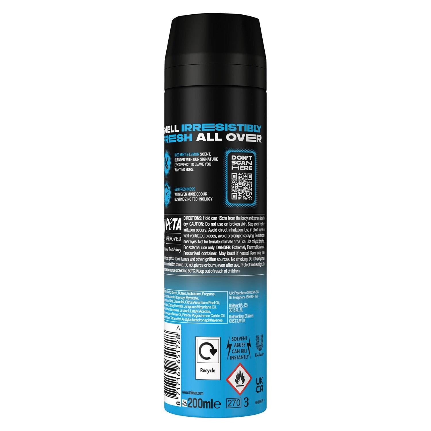 XL Ice Chill 48H Fresh Iced Mint & Lemon Scent Body Spray Deodorant,200ml