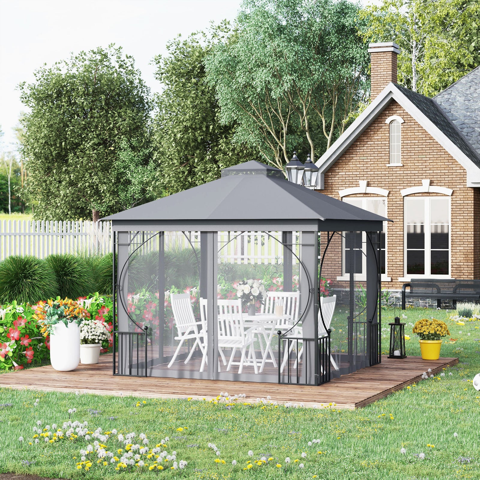 Gazebo Party Tent Canopy Sun Shade For Patio Garden 3x3metre | Light Slate Gray