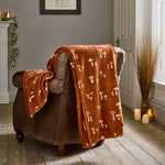 Toadstool Scatter Throw Rust – Mushroom Print Autumn Fleece Blanket 140x180cm | 140cm x 180cm | Rust