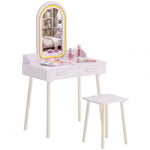 AIYAPLAY Kids Dressing Table With Stool, 3-colour Led Lights Mirror, Drawer