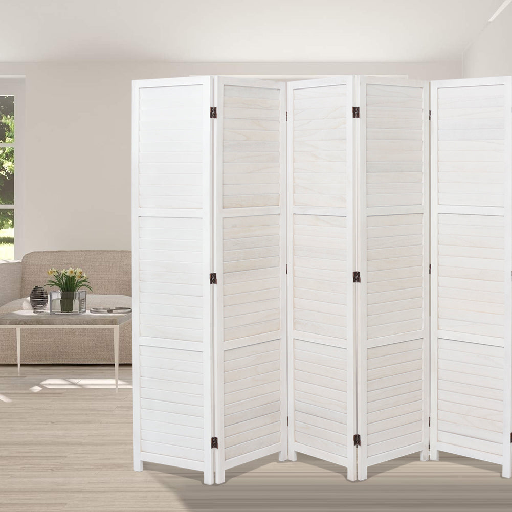 4/6-panel Foldable Room Divider – White Paulownia Wood Screen With Flexible Angles | Large