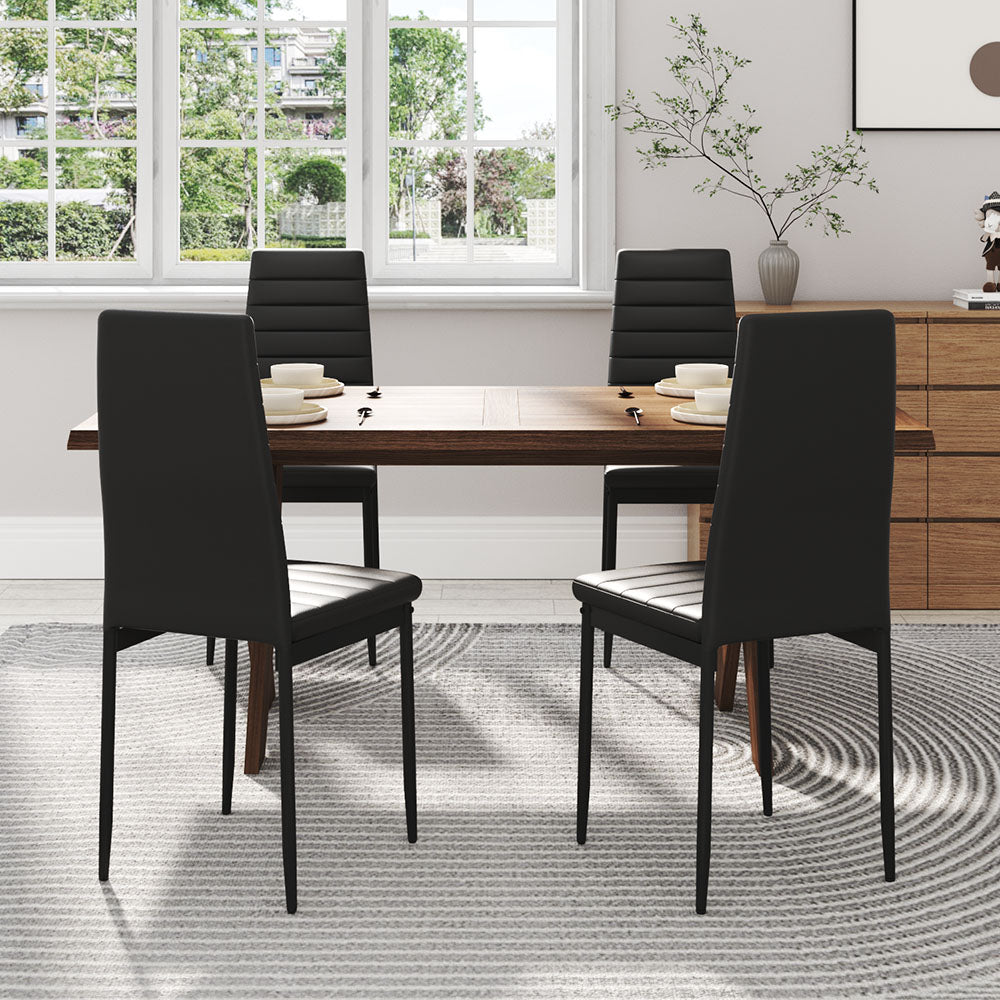 Set Of 4 Modern Faux Leather Armless High Back Dining Chairs | Set of 4 | Black