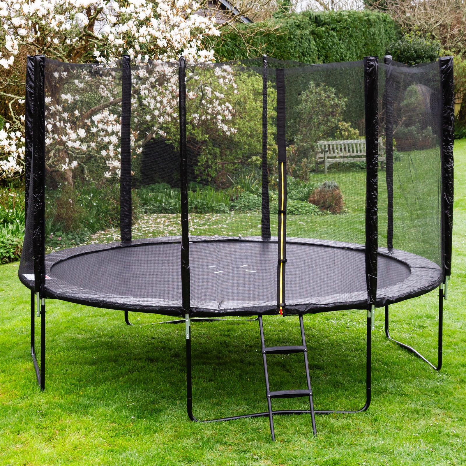 Zone Round Outdoor Trampoline With Padding, Safety Enclosure And Ladder | 14ft | Black