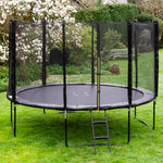 Zone Round Outdoor Trampoline With Padding, Safety Enclosure And Ladder | 12ft | Black